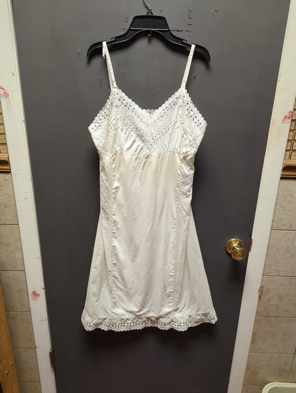 White lace slip dress Loomcraft Konform VINTAGE Size 36 Cotton Eyelet